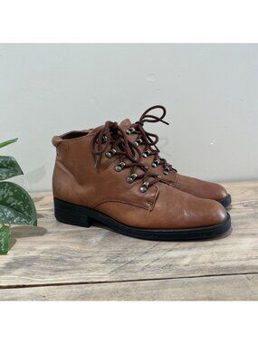 Drexilite Lace Up Ankle Boot Womens 9 Brown Leather